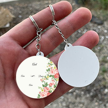 Pembe Turuncu Çiçek Temalı Söz Nişan Nikah Daire Plastik Anahtarlık