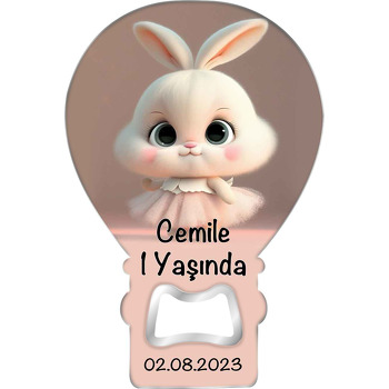 Pembe Tütü Etekli Bebek Tavşan Temalı Balon Ahşap Magnet 