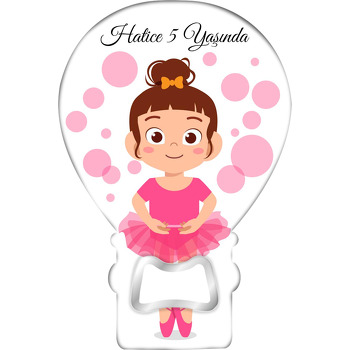 Pembe Tütülü Balerin Kız Temalı Balon Ahşap Magnet 