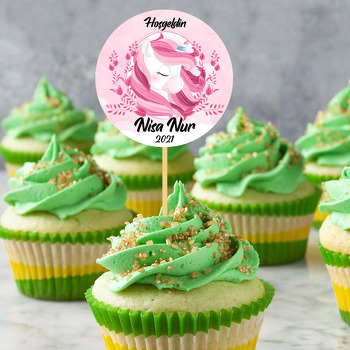 Pembe Unicorn ile Bahar Dalları Temalı Parti Kürdan Süs