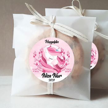 Pembe Unicorn ile Bahar Dalları Temalı Sticker