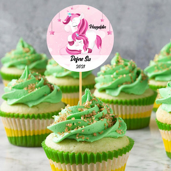 Pembe Unicorn ile Yavrusu Temalı Parti Kürdan Süs