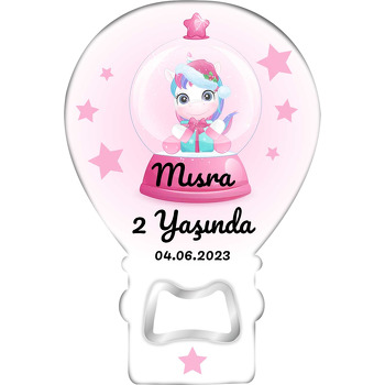 Pembe Unicorn Küresi Temalı Balon Ahşap Magnet 