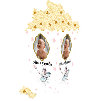 Pembe Yıldız Fonda Peri Temalı Resimli Popcorn Kutusu