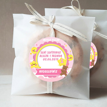 Pembe Yıldızlı Ayıcık Temalı 1 Yaş Sticker