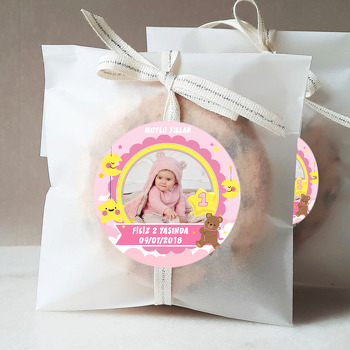 Pembe Yıldızlı Ayıcık Temalı Resimli 1 Yaş Sticker