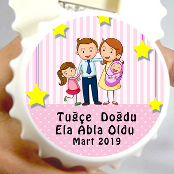 Pembe Zeminli Aile ve Bebek Temalı Kapak Şekilli Magnet Açacak