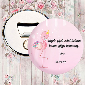 Pembe Zeminli Flamingo Temalı Magnet Açacak
