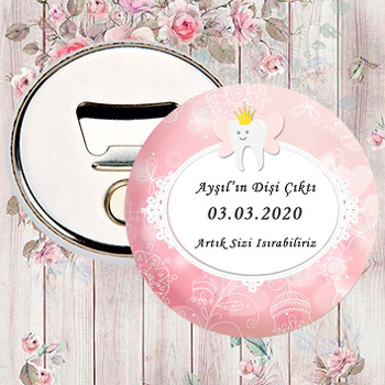 Pembe Zeminli Prenses Diş Temalı Diş Buğdayı Magnet Açacak