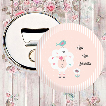 Pembe Zeminli Sevimli Kuzu Temalı Magnet Açacak