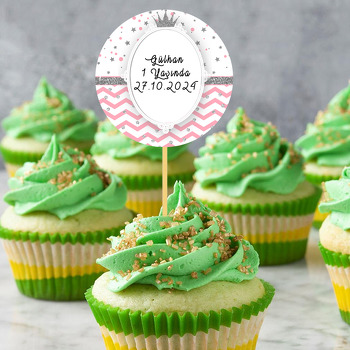 Pembe Zeminli Simli Gümüş Taç Temalı Kürdan Süs