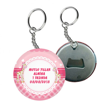 Pembe Zürafa Temalı Arkası Açacak Anahtarlık