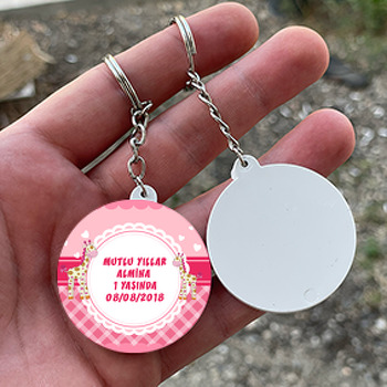 Pembe Zürafa Temalı Daire Plastik Anahtarlık