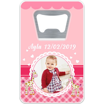 Pembe Zürafa Temalı Resimli Dikdörtgen Magnet Açacak