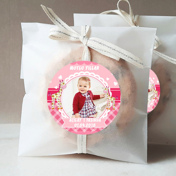 Pembe Zürafa Temalı Resimli Sticker