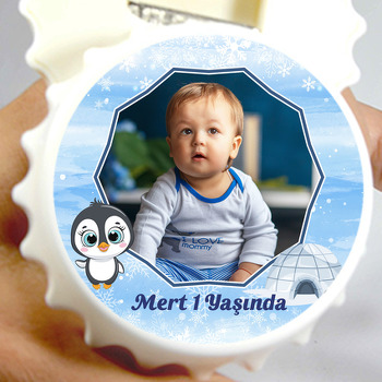 Penguen ile Kar Taneleri Temalı Kapak Şekilli Magnet Açacak