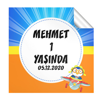 Penguen ile Planör Temalı Kare Etiket