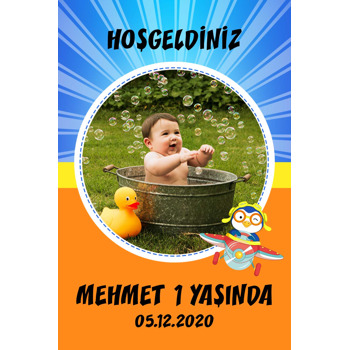 Penguen ile Planör Temalı Resimli Doğum Günü Afiş