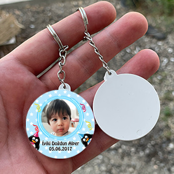 Penguen Temalı Daire Plastik Anahtarlık 01