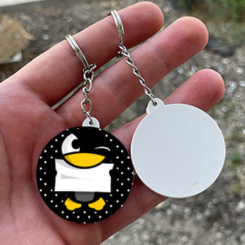 Penguen Temalı Daire Plastik Anahtarlık