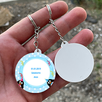 Penguen Temalı Daire Plastik Anahtarlık02