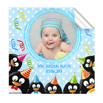 Penguen Temalı  Kare Etiketi