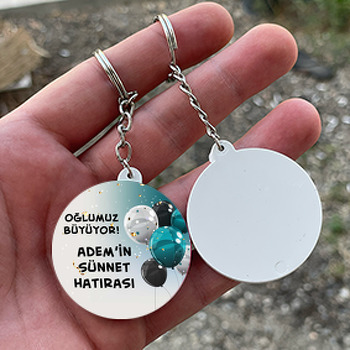 Petrol Mavisi Balonlar ile Gold Konfetilerde Sünnet Hatırası Temalı Daire Plastik Doğum Günü Anahtarlık