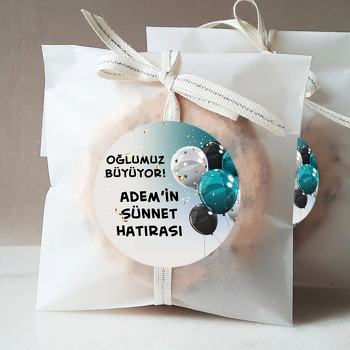 Petrol Mavisi Balonlar ile Gold Konfetilerde Sünnet Hatırası Temalı Sticker