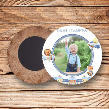 Pilot Hayvanlar Temalı Daire Ahşap Magnet