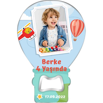 Pilot Kedi ile Balon Temalı Balon Ahşap Magnet 