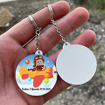 Pilot Temalı Resimli Daire Plastik Anahtarlık