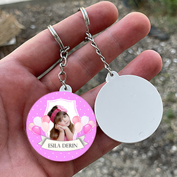 Pink Balon Temalı Daire Plastik Anahtarlık