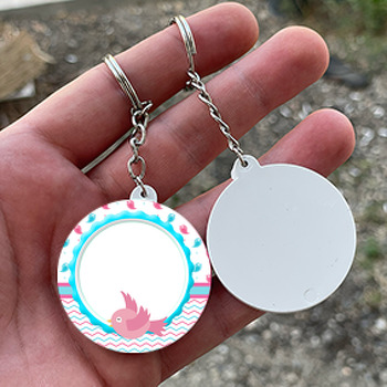 Pink Bird Temalı Daire Plastik Anahtarlık
