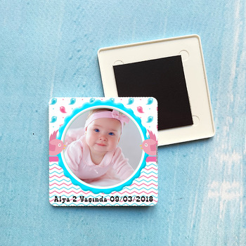 Pink Bird Temalı Kare Plastik Kare Magnet