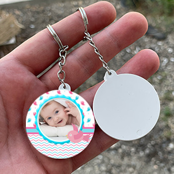 Pink Bird Temalı Resimli Daire Plastik Anahtarlık