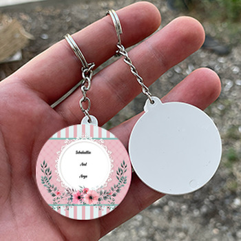 Pink Flower 2 Temalı Daire Plastik Anahtarlık