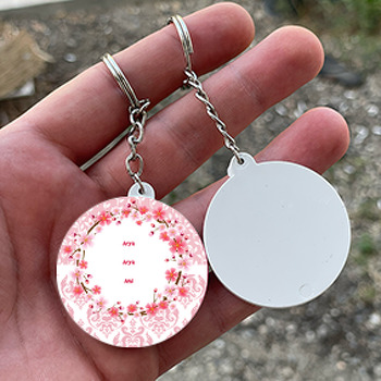 Pink Flower Temalı Daire Plastik Anahtarlık