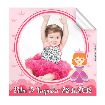 Pink Princess Temalı Doğum Günü  Kare Etiket
