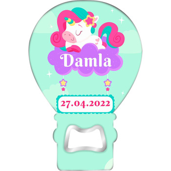 Pinkie Unicorn Temalı Balon Ahşap Magnet 