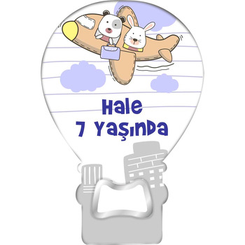 Plabörde Tavşan ile Panda Temalı Balon Ahşap Magnet 