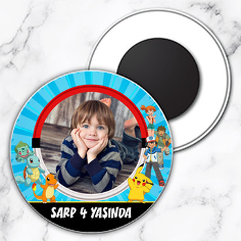 Pokemon Mavi Fon Temalı Daire Plastik Magnet