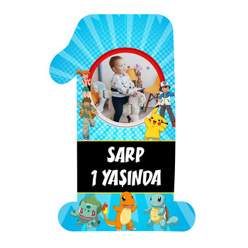 Pokemon Mavi Fon Temalı Doğum Günü Magnet
