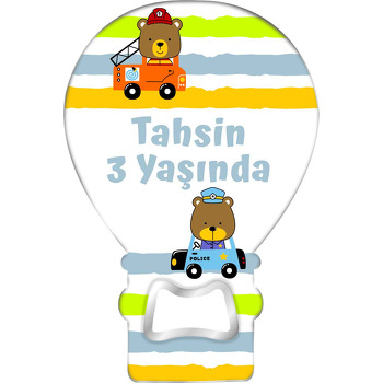 Polis ile İtfaiye Ayıcık Temalı Balon Ahşap Magnet 