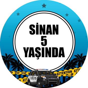 Polis Mavi Yıldız Fon Temalı Akrilik Daire Magnet
