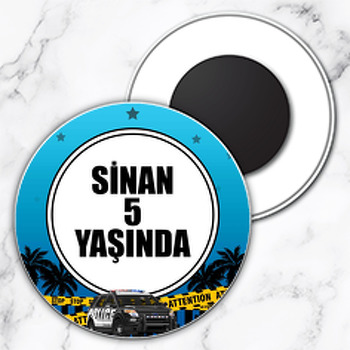 Polis Mavi Yıldız Fon Temalı Daire Plastik Magnet