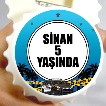 Polis Mavi Yıldız Fon Temalı Kapak Şekilli Magnet Açacak