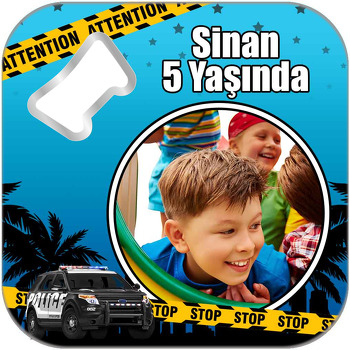 Polis Mavi Yıldız Fon Temalı Kare Magnet Açacak