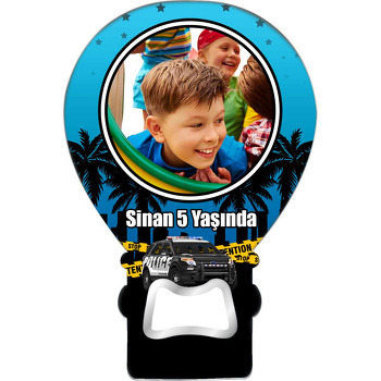 Polis Mavi Yıldız Fon Temalı Resimli Balon Magnet Açacak