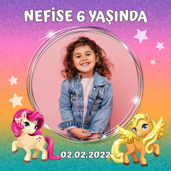 Pony Simli Fon Temalı Resimli Kare Doğum Günü Parti Afiş