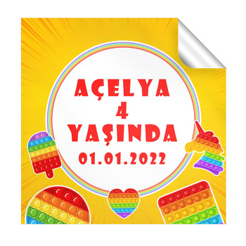 Popit Temalı Kare Parti Etiket